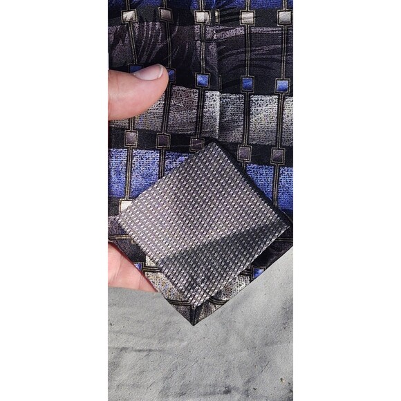Blue Geometric Silk Tie Set Lot of 3 – Harvé Benard, Stafford, Polifroni Milano - Picture 14 of 16